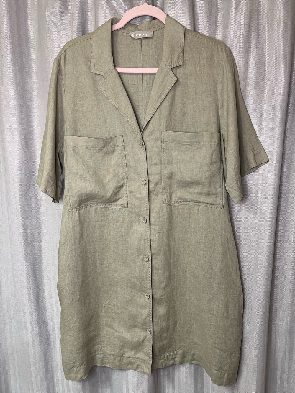 Everlane 100% Linen Workwear button down shirt dress size Large